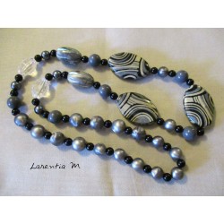 Long necklace 50 cm grey/black/white