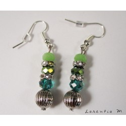 Green and silver pearl earrings