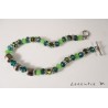 Fineries jewels Long necklace concrete, bracelet and earrings green pearls and rhinestones