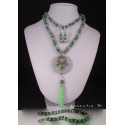 Fineries jewels Long necklace concrete, bracelet and earrings green pearls and rhinestones