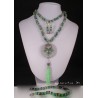 Fineries jewels Long necklace concrete, bracelet and earrings green pearls and rhinestones