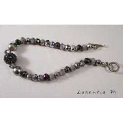 Bohemian crystal, shamballa and waxed beads bracelet, toggle clasp