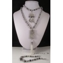 Fineries jewels Long necklace concrete, bracelet and earrings grey pearls