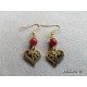 Red pearl earrings and golden heart