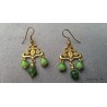 Gold connector earrings, green glass beads