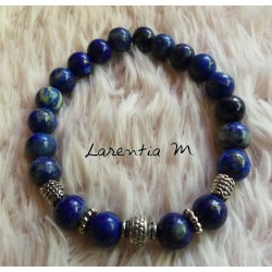 Lapis Lazuli beads bracelet 8mm, silver plated beads - Elastic