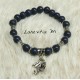 Black speckled glass beads bracelet 8mm, silver Buddha head - Elastic