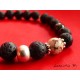Bracelet black lava beads, ivory stone and silver buddha head