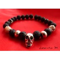 Bracelet black lava beads, ivory stone and silver buddha head