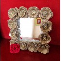 Support mirroring strong cardboard, decorated with roses cut out of egg boxes and beads