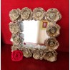 Support mirroring strong cardboard, decorated with roses cut out of egg boxes and beads