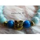 Bracelet glass beads 8mm blue tones, golden owl, elastic