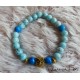 Bracelet glass beads 8mm blue tones, golden owl, elastic