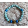 Bracelet glass beads 8mm blue tones, golden owl, elastic