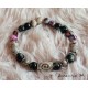 Bracelet 8mm black, purple and gray glass beads, silver metal beads, elastic