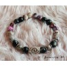 Bracelet 8mm black, purple and gray glass beads, silver metal beads, elastic