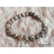Bracelet 8mm black, beige, gray glass beads, silver metal beads-lion