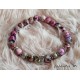 8mm pink-beige-brown glass beads bracelet, owl and silver beads, elastic