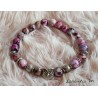 8mm pink-beige-brown glass beads bracelet, owl and silver beads, elastic