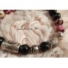 Bracelet perles de verre 8mm noires, violettes et grises, perles métal argentées, élastique