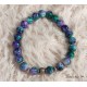 Bracelet perles verre 8mm violet-vert, perles métal argenté, élastique