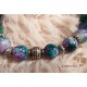 Bracelet glass beads 8mm purple-green, silver metal beads, elastic