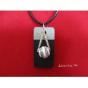 Pendant Necklace white and silver pearl on rectangle concrete pad painted black