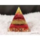 Presse papier - Pyramide en résine, billes de verre, paillettes rouges, pierres naturelles