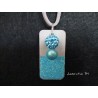 Pendant Necklace with blue Shamballa pearl on rectangle concrete pad painted glitter