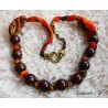 Long necklace 50 cm orange/red beads and feather