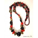 Necklace made with an orange scarf and wooden beads. Pretty heart-shaped clasp