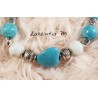 Bracelet perles de verre 8-6 mm turquoise, cœur turquoise, perles métal argentées, élastique