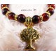 Bracelet perles de verre 8mm marron, perles métal dorées, arbre de vie doré, élastique