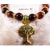 Bracelet perles de verre 8mm marron, perles métal dorées, arbre de vie doré, élastique