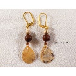 Mother of pearl earrings, brown pearls and gold metal