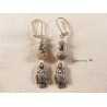 Silver owl earrings, gray bohemian crystal beads