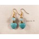 Boucles d'oreilles Coeurs et perles couleur turquoise, perles métal doré