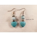 Earrings Hearts and turquoise-colored pearls, silver metal pearls