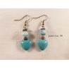 Earrings Hearts and turquoise-colored pearls, silver metal pearls