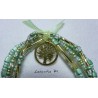 5-row bracelet in seed beads in green-white-gold tones, golden tree of life