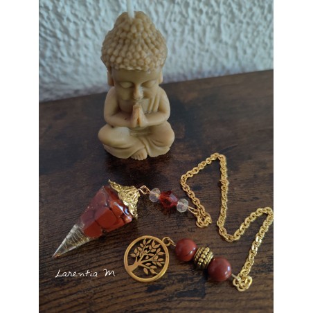 Resin pendulum with natural red jasper. Gold plated chain