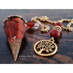 Resin pendulum with natural red jasper. Gold plated chain