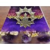 Orgone pyramid in resin, gold glass beads, purple glitter, natural stones