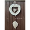 Hanging large heart in metal, small heart, macrame feather