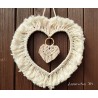 Hanging large heart in metal, small heart, macrame feather