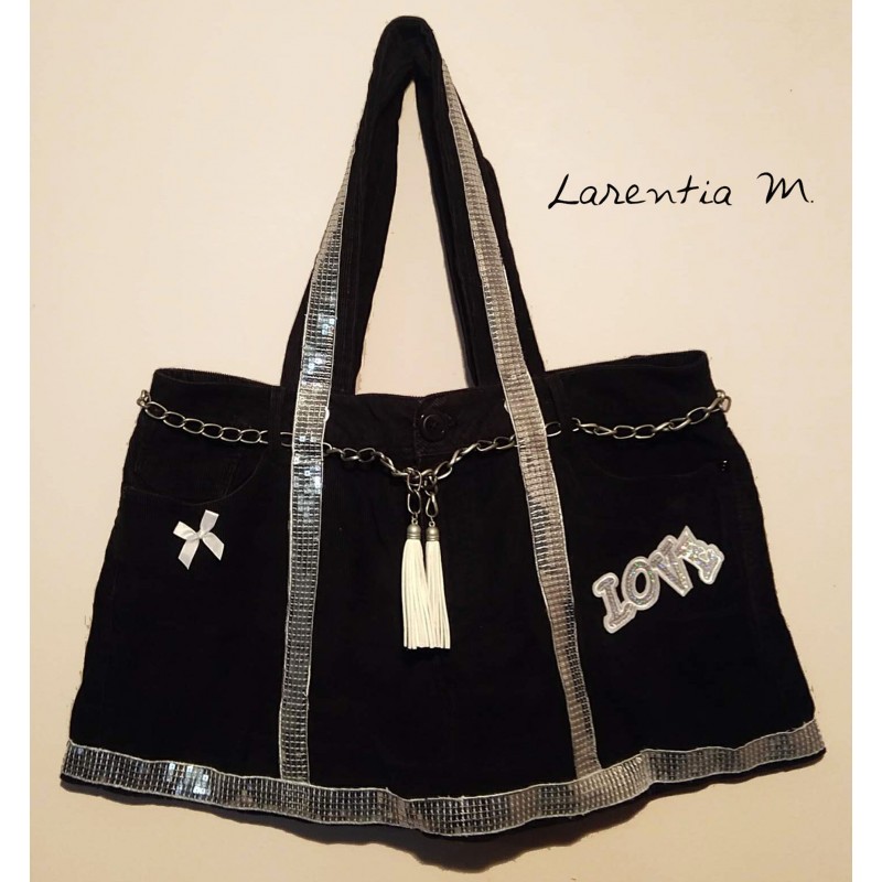 black velvet denim purse ribbon silver glitter