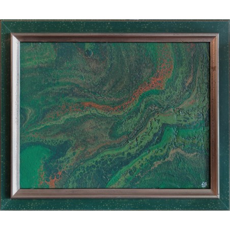 Painting "Amazonia" acrylic paint, green and orange tones, framed