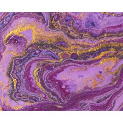 Tableau peinture acrylique, technique du pouring, tons rose, violet et or, encadré de bois violet, 30x30cm