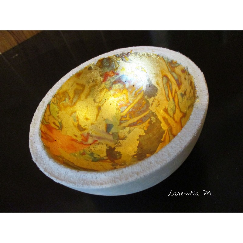 concrete bowl 14 cm, decorated metal sheets flamed