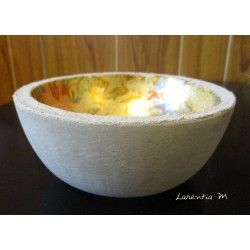 concrete bowl 14 cm, decorated metal sheets flamed